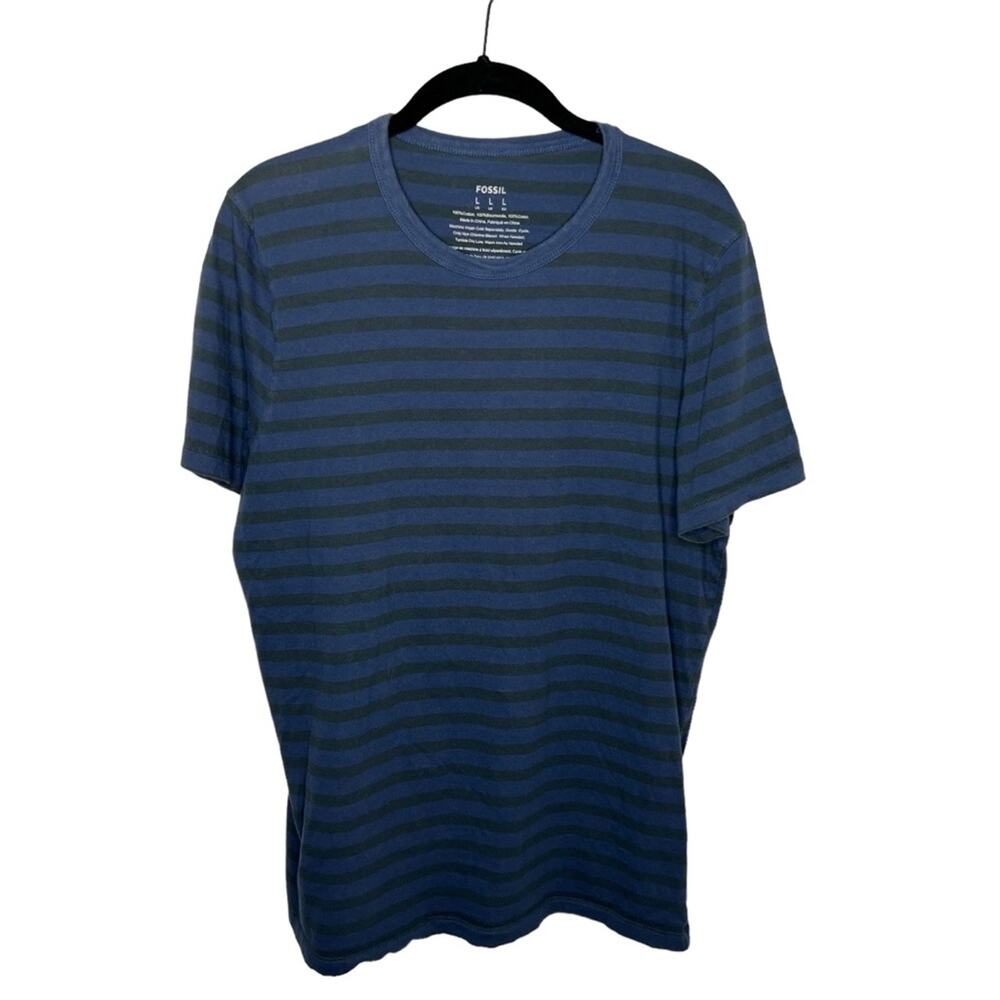 FOSSIL / blue green classic striped crew neck tee / L